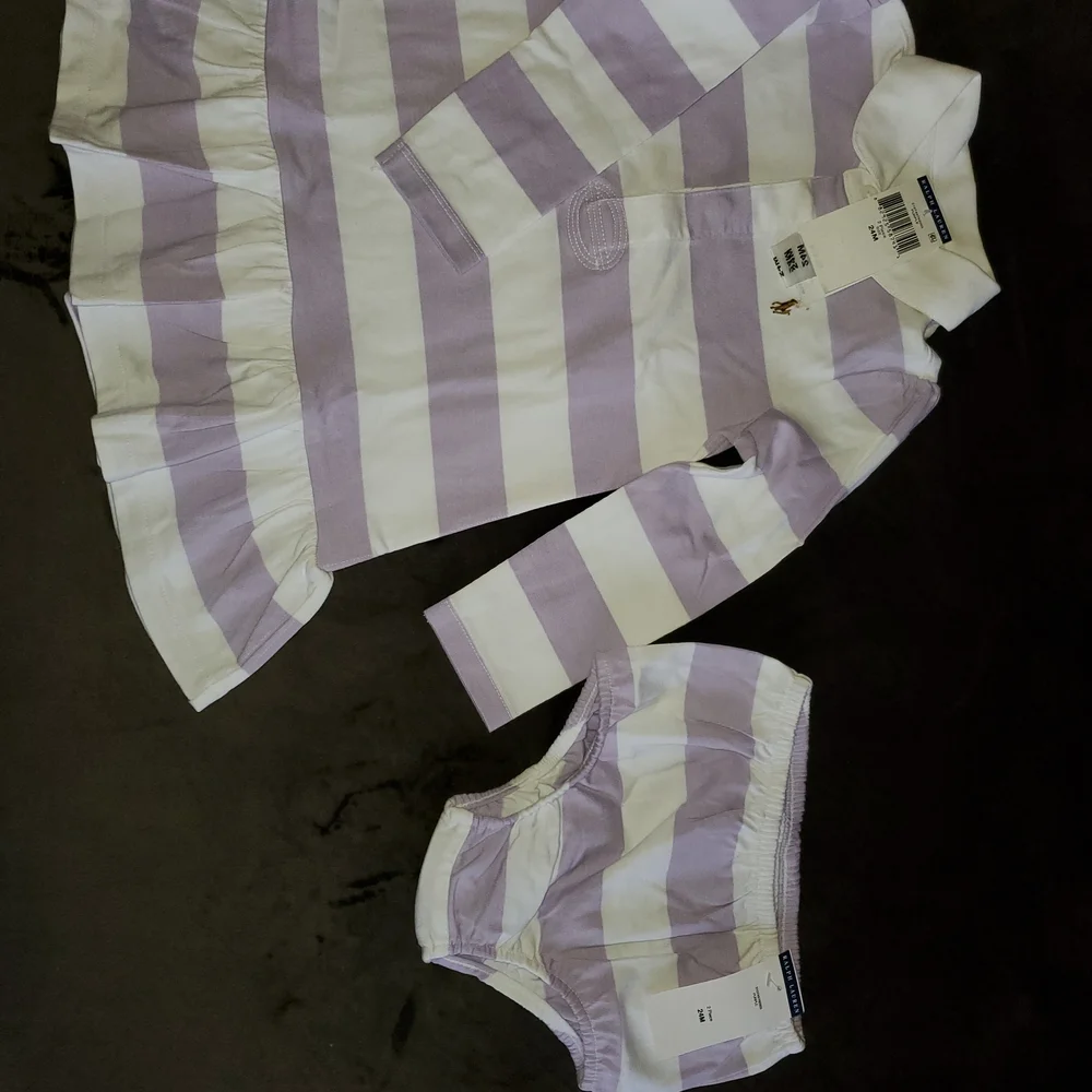 Polo by Ralph Lauren Purple and White Striped Diaper Cover Set - Picture 2 of 6